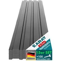 Karat Trapezblech Dachblech 7,7m² inkl Schrauben, Wandblech verzinkt, Profilblech, Blech verzinkt, 1150x450x0,25 mm (Spar-Set 15-St. 115x45 cm) wetterfest für Carport & Gartenhaus, verschiedene Farben