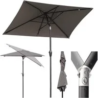Sekey Sonnenschirm Rechteckig 3x2 m Sonnenschirm Aluminium Marktschirm mit Kurbel, Gartenschirm Groß, mit/ohne LED-Lichtern, 30° knickbar, für Garten