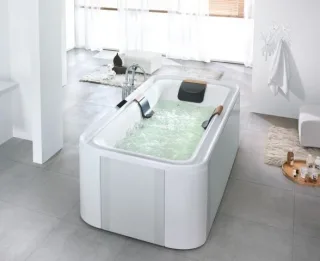 Hoesch Badewanne Ergo+ Rechteck 2075x1075 freistehend Weiss/Chrom/Glas Schwarz 6441.010305552