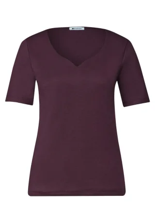 Street One - T-Shirt mit Herz-Ausschnitt und Halbarm lila - Gr. - 38