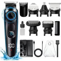 MOPUEA Haarschneider Kabelloser Herren Haarschneider Mit LED 12 Teilig Wasserdicht, Professioneller Haarschneider Mit Aufsätzen Und Zubehör, LED Anzeige 1500mAh Akku Edelstahlklingen Wasserdicht USB