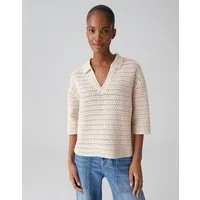 OPUS Sweatshirt Sweatshirt aus Sweatware mit Häkeloptik Lockerer Schnitt, Polokragen, verkürzte Länge