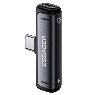 ESSAGER ES-OTG38 2-in-1 USB-C to 3.5mm Headphone and Charger Adapter PD 60W Fast Charging DAC Audio Converter Type-C Aux