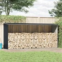 furnicato Kaminholzregal Brennholzschuppen Anthrazit 330 x 84 x 144/152 cm, (1-St), Rostgeschützter Gartenschuppen mit belüfteten Bodenlatten für Garten