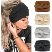 Zaewry Haargummi 4 Stück Stirnbänder Damen Boho Breite Haarband Weiche Yoga Stirnband