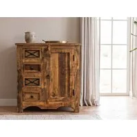 Massivart® Sideboard 70 cm Breite Massivholz Akazie lackiert »ACANO«, montiert · 1 Drehtür · 4 Schubladen · 1 Einlegeboden