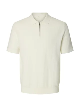 selected men - SLMCRAN SS KNIT REG STRUC ZIP POLO NOOS Egret - Gr. - XXL