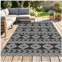 Outsunny Outdoorteppich wasserdichter Kunststoffteppich, für Terrasse, Balkon, Camping, Rechteck, Höhe: 0.3 mm, Schwarz+Grau, 182 x 274 cm