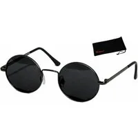 Rennec Sonnenbrille Kinder Brille Rund UV400 Schwarz Polarisiert mit Brillenbeutel Nickelbrille Jungen Mädchen, 5 bis 9 Jahren, Linsen Schwarz Getönt