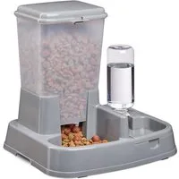 relaxdays Futterautomat Wasser- und Futterspender, Dunkelgrau