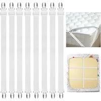 TUWENA Spannbettlaken 8 Stück Bettlakenklammern Verstellbar 60-250 cm mit Metallclips, Elastische Bettlakenspanner mit Metallclips für Spannbettlaken
