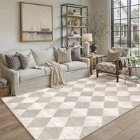 PURECOZY Teppich Kurzflor, Moderner karierter Teppich, waschbar und rutschfest, rechteckig, Höhe: 6.1 mm, geeignet für verschiedene Innenräume