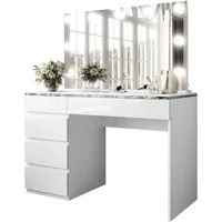 Lookway Schminktisch AURORA II SILVER ELITE mit Spiegel und LED Beleuchtung (1x Schreibtisch 1x Spiegel), Breite: 120 cm