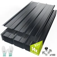 Mondeer Wellplatte Dachplatten(14-tlg), 0,25 mm, (14-St., inkl. 100 Schrauben), Trapezblech-Set, 8,3 m² Abdeckfläche, 105*57cm, Dunkelgrau