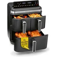 GOURMETmaxx Heißluftfritteuse GOURMETmaxx Heißluft-Fritteuse 3000W LB8 schwarz/Edelstahl 17l 3 Frittierkammern, 3000 W, Heissluftfritteuse mit LED-Klapp-Touchdisplay - Air Fryer 12 Personen