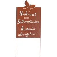 UNUS GARDEN Gartenstecker Roststecker Schild Spruch Unkraut (1-St., 66 x 43,5 cm (HxB) inkl. Streben ca. 99 cm lang) Unkraut zum Selberpflücken kostenlos abzugeben