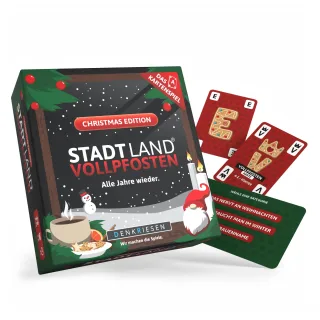 DENKRIESEN Stadt Land Vollpfosten Das Kartenspiel - Christmas Edition | ab 8 Jahren 3-6 Spieler | 150 Kategorien | Stadt Land Fluss Weihnachtsversion | Wichtelgeschenk | Weihnachtsspiele