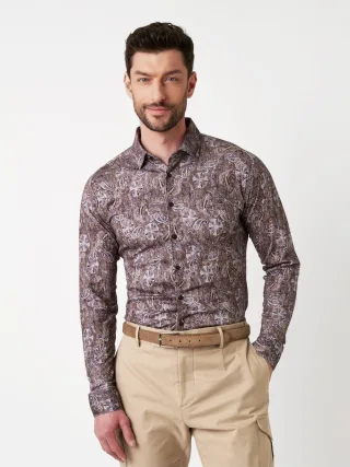 DESOTO - Casual Kent 1/1 brown flower corduroy - Gr. - M