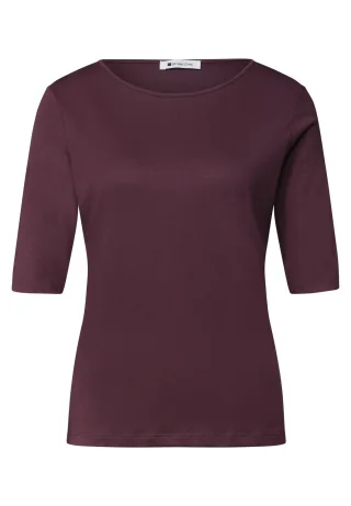 Street One - Basic T-Shirt mit Rundhals in Unifarbe rustic rouge - Gr. - 38