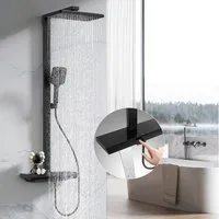 HOMELODY Duschsystem mit Thermostat und Ablage Duschsäule mit Regendusche und Duscharmatur, 3 Strahlart(en), Set, Funktional und hochwertig – für ein rundum perfektes Duscherlebnis., mit Brausegarnitur und Kopfbrause, 30cm Kopfbraus,Schwarz