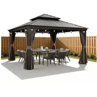 PURPLE LEAF Pavillon Hardtop Aluminium Gartenpavillon mit LED-Lichtern und Seitenteilen