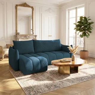 Ecksofa Schlafsofa ONTARIO XS in Stoff Poso Dunkelblau Ottomane Links