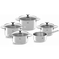 Fissler Topf-Set Copenhagen, Edelstahl 18/10 (Set, 9-tlg., Bratentopf 20 cm, je 1 Kochtopf 16/20/24 cm, Stielkasserolle 16 cm), Töpfe mit Glasdeckel, Mess-Skala, Induktion, backofengeeignet