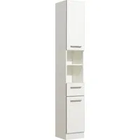 Saphir Hochschrank Quickset 953 Badschrank 30 cm breit, 2 Türen, Nische, 1 Schublade Badezimmer-Hochschrank, Weiß Glanz, Griffe in Betonoptik