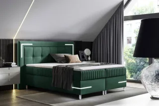 Boxspringbett Schlafzimmerbett 200x200cm AMORE Nr.1 Grün inkl. LED-Beleuchtung