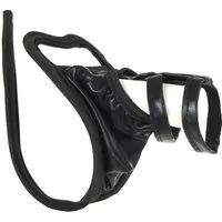 Lau-Fashion Tanga Wetlook C-String Tanga Schwarz Glitzer Bänder Lack Leder Dessous S/M/L