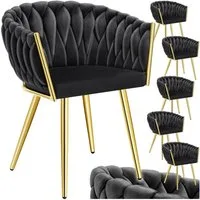 tectake Esszimmerstuhl Samtstuhl gepolstert, mit Samtbezug, Knotendesign, 60,5 x 55 x 75 cm (Polsterstuhl Astano in schwarz/gold, 6 St), Stahlbeine, höhenverstellbare Kunststofffüße, Belastbarkeit 120 kg