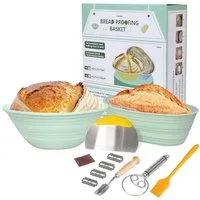 BlingBin Gärkorb 12-teiliges Faltbare Gärkörbchen für Brotbacken, Sauerteig Starter Set, (12er Set 2-tlg), Komplettset für die Brotherstellung – Ideal für Anfänger & Profis