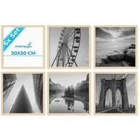 PHOTOLINI Bilderrahmen Sets quadratisch 30x30 cm aus MDF Holz mit Acrylglas & Zubehör, für 6 Bilder (6er Set), 6er Set moderne Posterrahmen Natur