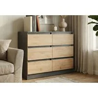 Home Collective Kommode mit 6 Schubladen 95, 120, 140, 160 cm breit Holz Schrank (Highboard Anrichte Schlafzimmer Wohnzimmer Flur Büro Organizer), Kommode 95 cm breit Kommode Sideboard, Anthrazit - Artisan Eiche