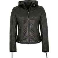 Gipsy by Mauritius Lederjacke Gipsy - Damen Lederjacke Kapuze Lammnappa schwarz Natur gegerbt