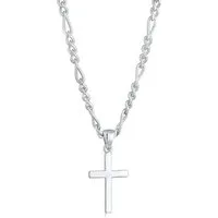 Kuzzoi Lange Kette Herren Figarokette Kreuz 925 Silber, Kreuz