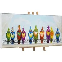 YS-Art Gemälde Lustige Vögel, Tiere, Papagei auf Leinwand Bild Handgemalt Bunte Lustige Vögel