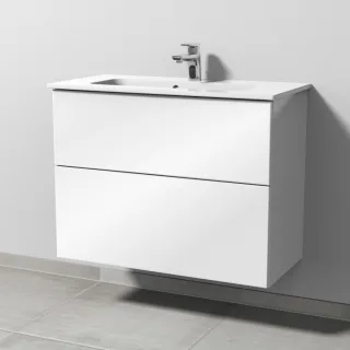 Sanipa 3way Waschtischunterbau zu Duravit ME by Starck Waschtisch mit 2 Auszügen, Weiß-Glanz SF72378