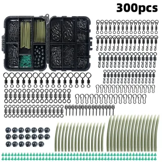 Anmuka 300pcs Carp Fishing Tackle Kit with Quick Change Rolling Swivels Speed Links Anti-winding Sleeves Hook Stops Bead