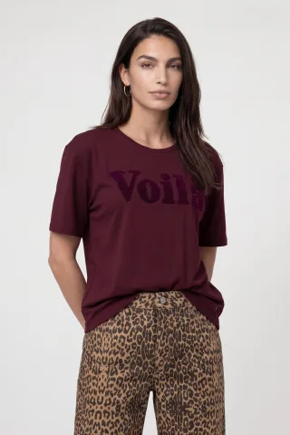 monari - T-Shirt mit Schriftzug dark bordeaux - Gr. - 40