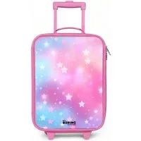 NoBoringSuitcases.com© Kinderkoffer Rosa - mit leuchtende Räder - Sterne - Rosa - Blau, 2 Rollen, Handgepäck-Koffer, Kinderkoffer, Reisekoffer Mädchen