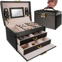 Beautylushh Schmuckkasten Schmuckkasten mit Schloss Spiegel und Schubladen Satinoptik (Einzel Schmuckkasten mit Spiegel Schloss und Schubladen, Schmuckkasten mit Spiegel Schloss und zwei Schubladen), Abschließbar mit Schlüssel Weich ausgekleideter In