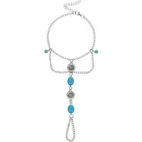 KARMA Fußkette Fußkettchen mit Zehenring Boho Silber Türkis (Bohoschmuck, 1-tlg., Accessoires Sommer Beach Festival Fußkette), Fußschmuck Urlaub Strand Abendmode