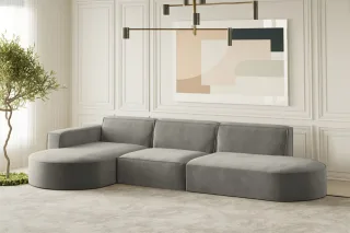 Ecksofa Designersofa PALMA in Stoff Noel Grau Ottomane Links