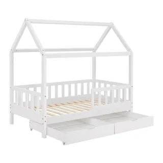 Juskys Kinderbett, Weiß, Holz, 80x160 cm, Kinderzimmer & Jugendzimmer, Kindermöbel, Kinderbetten, Hausbetten
