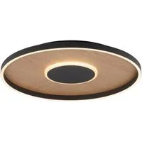 MONDO LED Deckenleuchte FAMERA, 2-flammig, Braun, Schwarz, Eichenholz, Anpassung der Farbtemperatur, Dimmfunktion, LED fest integriert, Extra-Warmweiß, Neutralweiß, Metall, mit Fernbedienung, Ø 58,5 x H 6,6 cm