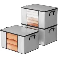 Oak&Tea Aufbewahrungstasche Aufbewahrungstasche mit Deckel Aufbewahrungsboxen für bettdecken (3-tlg), 90L Kleiderboxen für Kleiderschrank Organizer