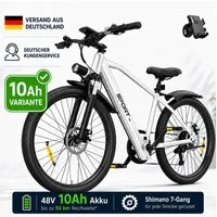 PixelPilot E-Bike Cityrad 26 Zoll Elektrofahrrad 48V 10Ah Akku, Shimano 7-Gang, Abnehmbarer Korb, 7 Gang, Nabenmotor, 468 Wh, (Packung)