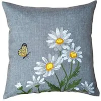 heimtexland Tischdecke Tischdeko Serie Blumen Tischwäsche Deko Kissen (1-tlg), Kissenhülle 40x40 I gelb weiß bestickt I Leinen-Optik