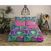 hip Wendebettwäsche Axelle, Satin, 2 teilig, Mako-Satin, 135x200, Reißverschluss, Wendeoptik, Mandala, Bunt, Lila